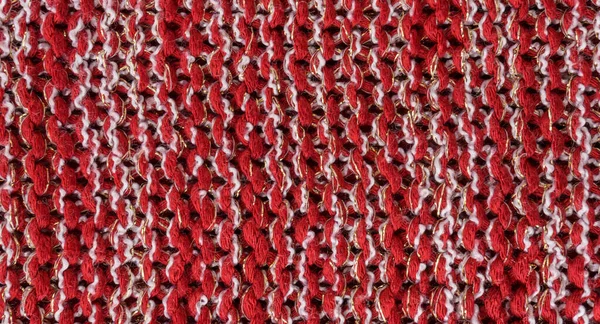 Textura Suéter Malha Vermelho Branco Closeup Material Malha — Fotografia de Stock