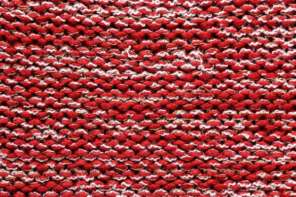 Textura Suéter Malha Vermelho Branco Closeup Material Malha — Fotografia de Stock