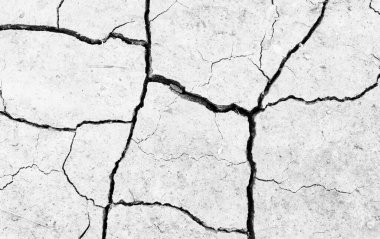 Beyaz kurumuş ve çatlamış toprak arka planı. Kuru yarık alanına yakın. Toprak dokusunda gri çatlak. erozyon