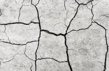 Beyaz kurumuş ve çatlamış toprak arka planı. Kuru yarık alanına yakın. Toprak dokusunda gri çatlak. erozyon