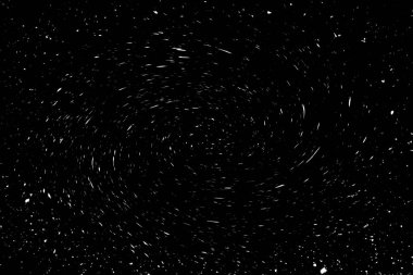 Siyah arkaplanda beyaz noktalar ve noktalar, soyutlama, kıvrımlar ve girdaplar galaksi dokusu, siyah ve beyaz ekstrüzyon etkisi