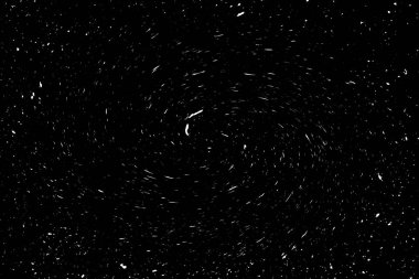 Siyah arkaplanda beyaz noktalar ve noktalar, soyutlama, kıvrımlar ve girdaplar galaksi dokusu, siyah ve beyaz ekstrüzyon etkisi