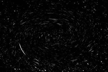 Siyah arkaplanda beyaz noktalar ve noktalar, soyutlama, kıvrımlar ve girdaplar galaksi dokusu, siyah ve beyaz ekstrüzyon etkisi