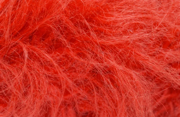 红色绒毛质地 动物羊毛背景 彩绘毛毛质地特写 — 图库照片