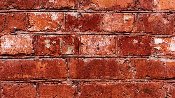 Textuur Van Oude Rode Bakstenen Muur Vuil Verweerd Geschilderd Rode — Stockfoto