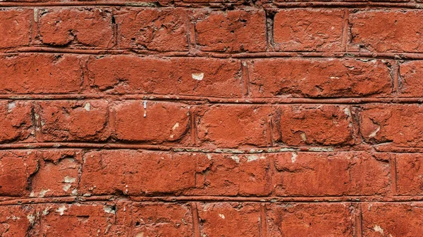 古い赤レンガの壁の質感 汚れた風化塗装赤レンガ グランジダークブラウンの背景 — ストック写真