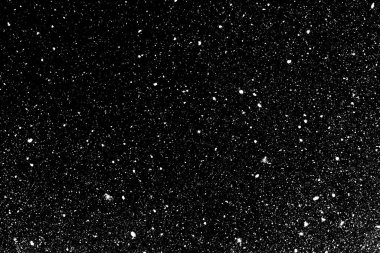 Siyah zemin üzerinde kaotik beyaz boke, ışık lekeleri dokusu, soyutlama, düşen kar, yıldız gökyüzü, parlak ışık dokusu parlaklığı