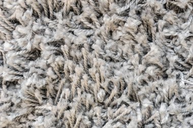 Beyaz halı arka plan dokusu, yakın plan, gri tekstil dokusu, kabarık halı arka plan, yün kumaş dokusu, bej tüylü halı, tüylü döşeme parçası, iç döşeme.