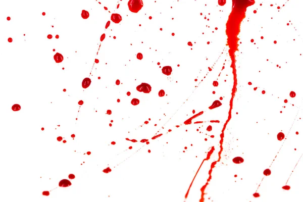 Криваві Бризки Краплі Білому Тлі Падіння Наступна Червона Кров Фарба — стокове фото