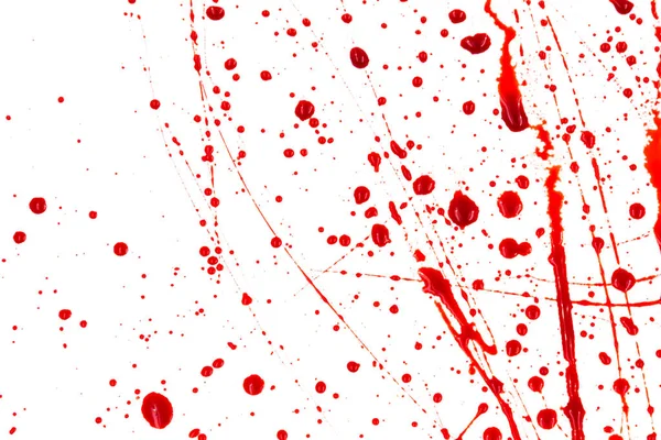 Sanguinosi Spruzzi Gocce Uno Sfondo Bianco Gocciolamento Seguente Sangue Rosso — Foto Stock