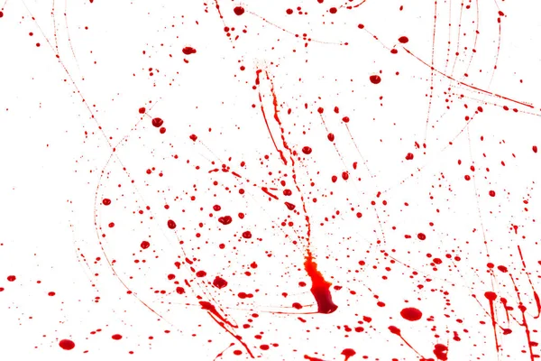 Bloody Splashes Drops White Background Dripping Red Blood Paint — Stock Photo, Image