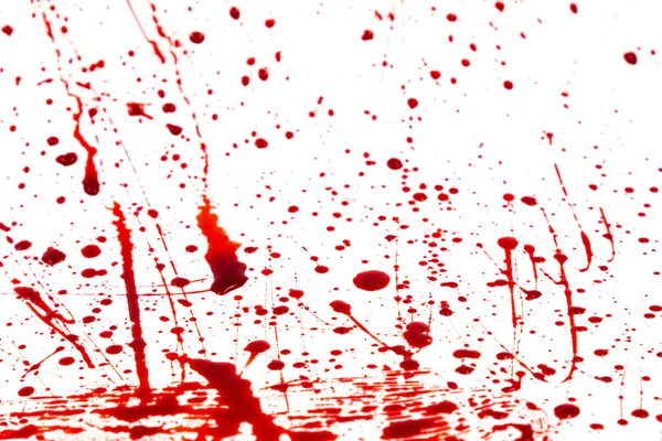 Bloody Splashes Drops White Background Dripping Red Blood Paint — Stock Photo, Image