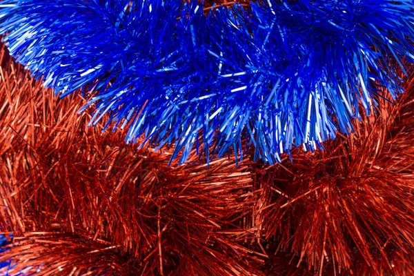 Blauw Rood Tinsel Closeup Achtergrond Textuur — Stockfoto