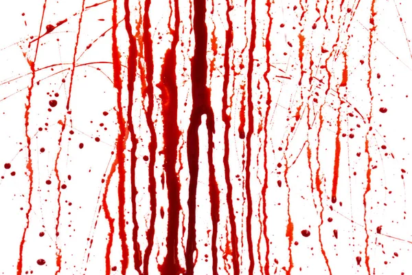 Dripping Blood Isolated White Background Flowing Red Blood Splashes Drops — Stock Photo, Image