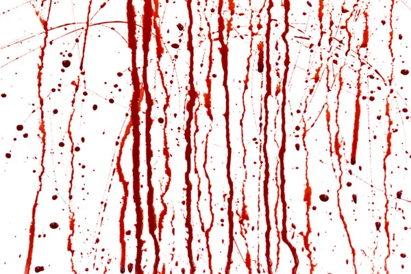 Krew Kapie Białym Tle Płynące Czerwone Plamy Krwi Krople Szlak — Zdjęcie stockowe