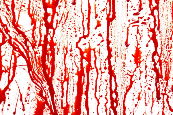 Sangue Gocciolante Isolato Fondo Bianco Sangue Rosso Che Scorre Schizzi — Foto Stock