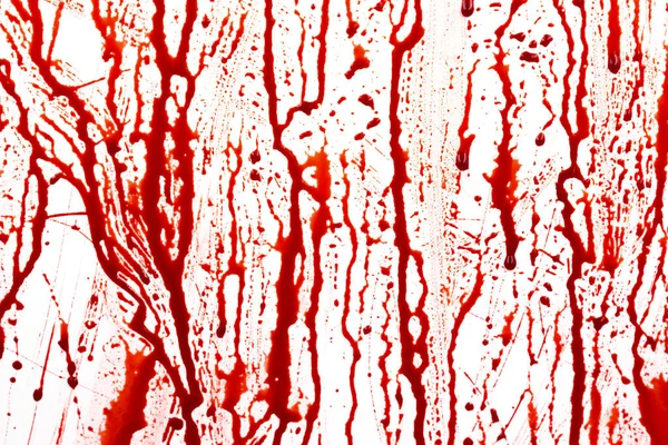 Sangue Gocciolante Isolato Fondo Bianco Sangue Rosso Che Scorre Schizzi — Foto Stock