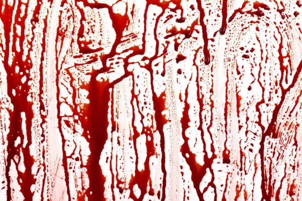 Droppande Blod Isolerad Vit Bakgrund Flytande Röda Blodstänk Droppar Och — Stockfoto