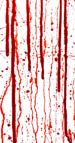 Tropfendes Blut Isoliert Auf Weißem Hintergrund Fließende Rote Blutspritzer Tropfen — Stockfoto