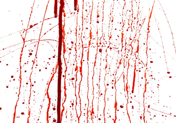 Sangue Gocciolante Isolato Fondo Bianco Sangue Rosso Che Scorre Schizzi — Foto Stock