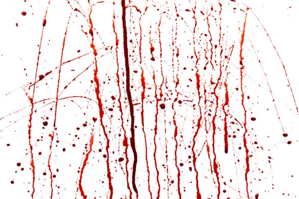 Sangue Gocciolante Isolato Fondo Bianco Sangue Rosso Che Scorre Schizzi — Foto Stock