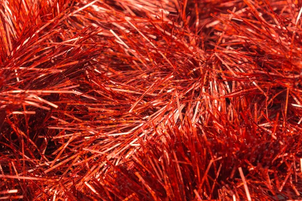 Tinsel Vermelho Close Fundo Textura — Fotografia de Stock