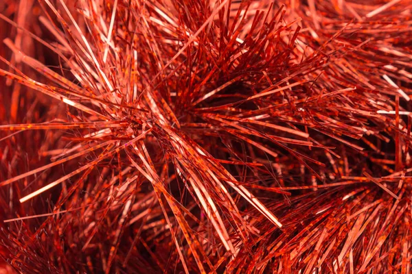 Tinsel Vermelho Close Fundo Textura — Fotografia de Stock