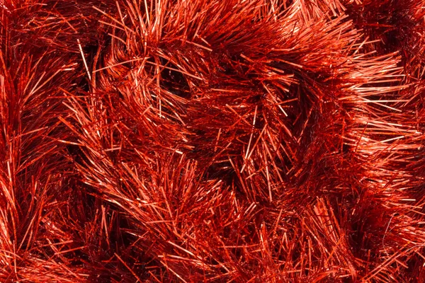 Tinsel Vermelho Close Fundo Textura — Fotografia de Stock