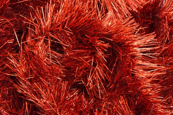 Tinsel Vermelho Close Fundo Textura — Fotografia de Stock