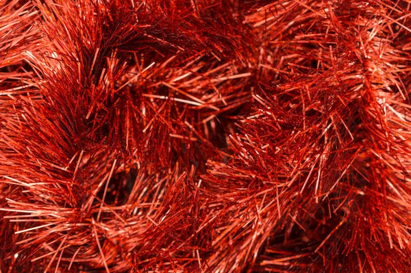 Rode Tinsel Close Achtergrond Textuur — Stockfoto
