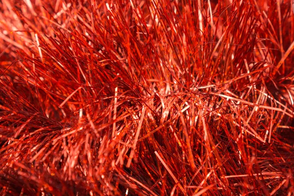 Červený Tinsel Detailní Pozadí Textura — Stock fotografie