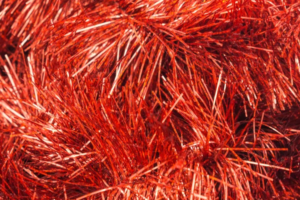 Tinsel Vermelho Close Fundo Textura — Fotografia de Stock