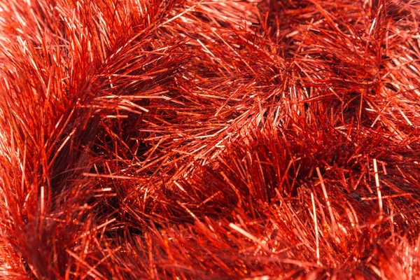 Piros Tinsel Közelkép Háttér Textúra — Stock Fotó