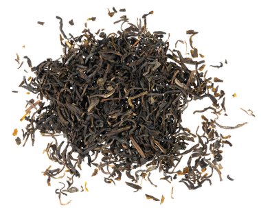 Kurumuş çay yaprakları beyaz arkaplan dokusunda izole.