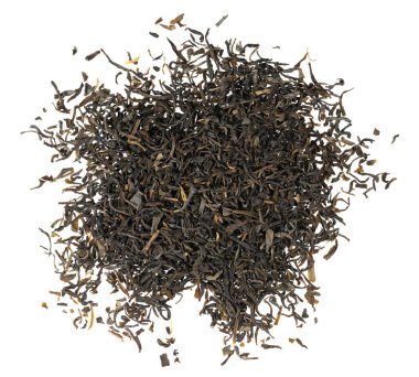 Kurumuş çay yaprakları beyaz arkaplan dokusunda izole.