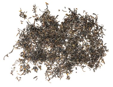 Kurumuş çay yaprakları beyaz arkaplan dokusunda izole.