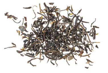 Kurumuş çay yaprakları beyaz arkaplan dokusunda izole.