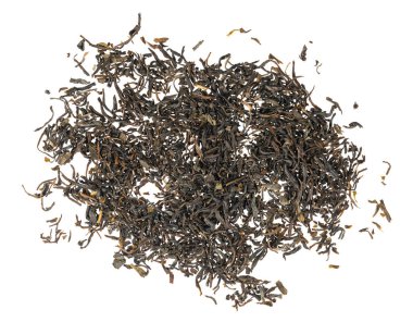 Kurumuş çay yaprakları beyaz arkaplan dokusunda izole.