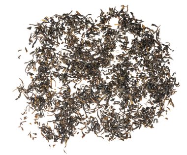 Kurumuş çay yaprakları beyaz arkaplan dokusunda izole.