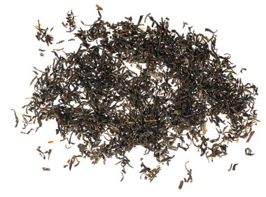 Kurumuş çay yaprakları beyaz arkaplan dokusunda izole.