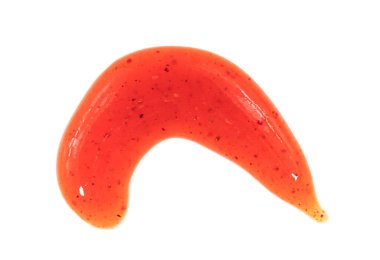 Beyaz arka planda izole edilmiş domates ketçap sosu. Noktalar ve çizgiler ketçap dokusu