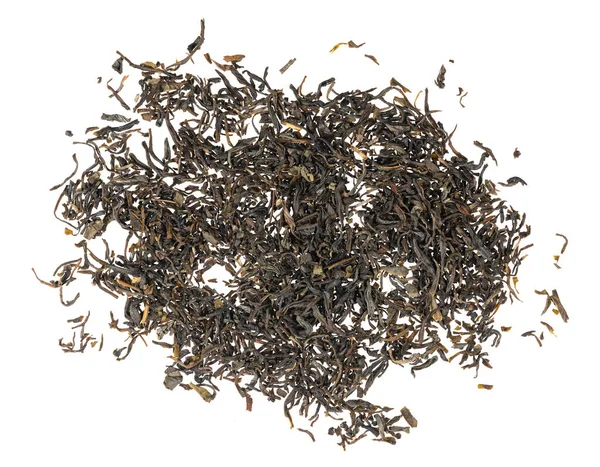 Kurumuş çay yaprakları beyaz arkaplan dokusunda izole.