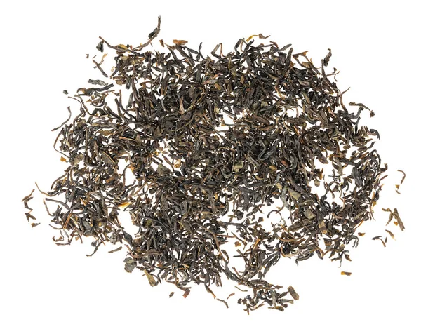 Kurumuş çay yaprakları beyaz arkaplan dokusunda izole.
