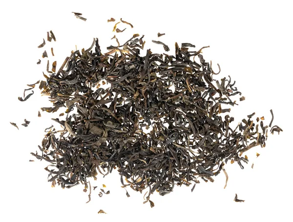 Kurumuş çay yaprakları beyaz arkaplan dokusunda izole.