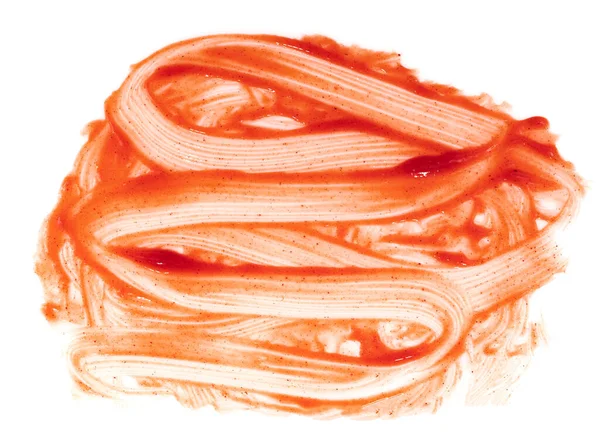 Rajčatová Kečup Omáčka Bílém Pozadí Skvrny Pruhy Textura Kečupu — Stock fotografie
