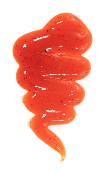 Tomatenketchup Sauce Isoliert Auf Weißem Hintergrund Flecken Und Streifen Ketchup — Stockfoto