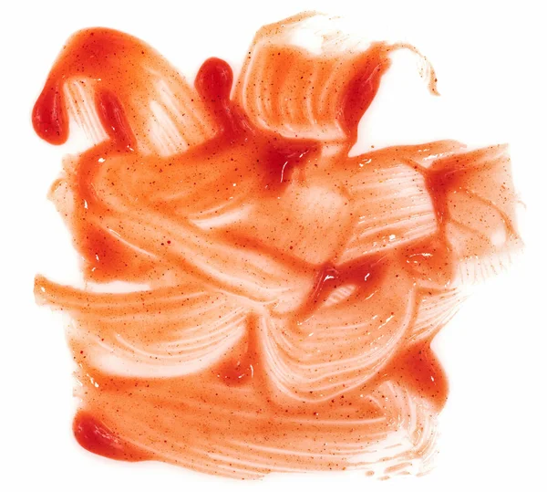 白い背景にトマトケチャップソース スポットとストライプケチャップの食感 — ストック写真