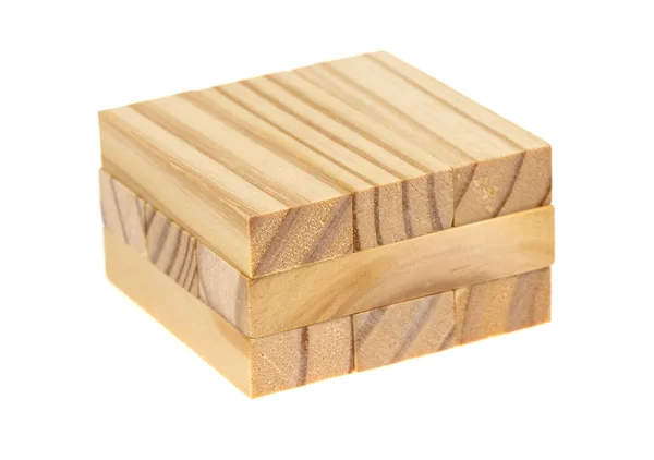Hromada Dřevěných Bloků Izolovaných Bílém Pozadí Dřevěné Bloky Narušeny Budování — Stock fotografie