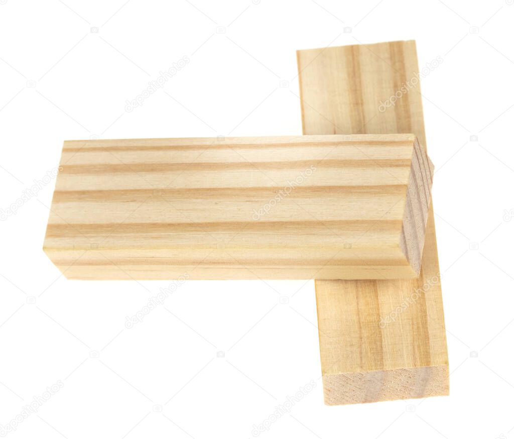 Stack wooden blocks  isolated on a white background. Wooden Blocks disrupted and building on white background