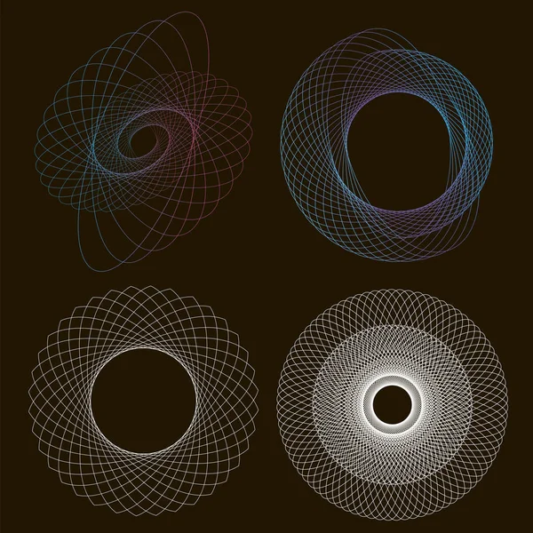 Set Spirographs Black Background — Stock Vector